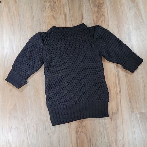 🔥Zara Black Textured Knit 3/4 Sleeve Sweater w/Poof Sleeves Small - Picture 2 of 8